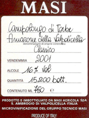 Masi 2001 Campolongo Di Torbe Amarone Classico